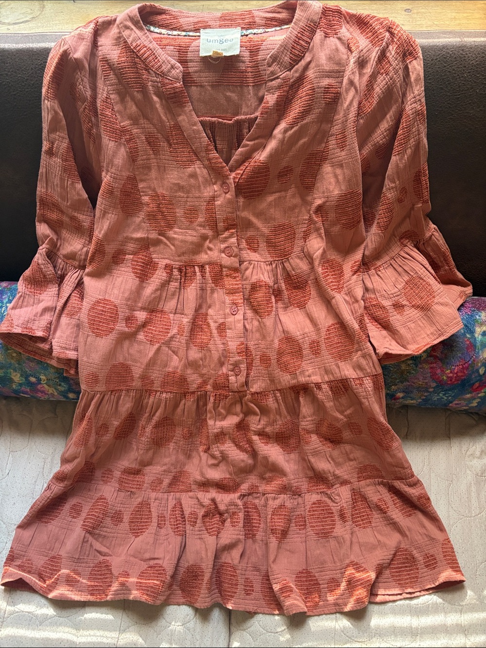 Umgee Coral Pink Tiered Button-Front Mini Dress